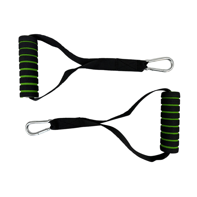 Ручки EasyFit для тяги, резиновых петель и эспандеров, Комплект 2 шт,  Размер 12 х 2,9 см, Пластик, Неопрен, Черно-зеленый