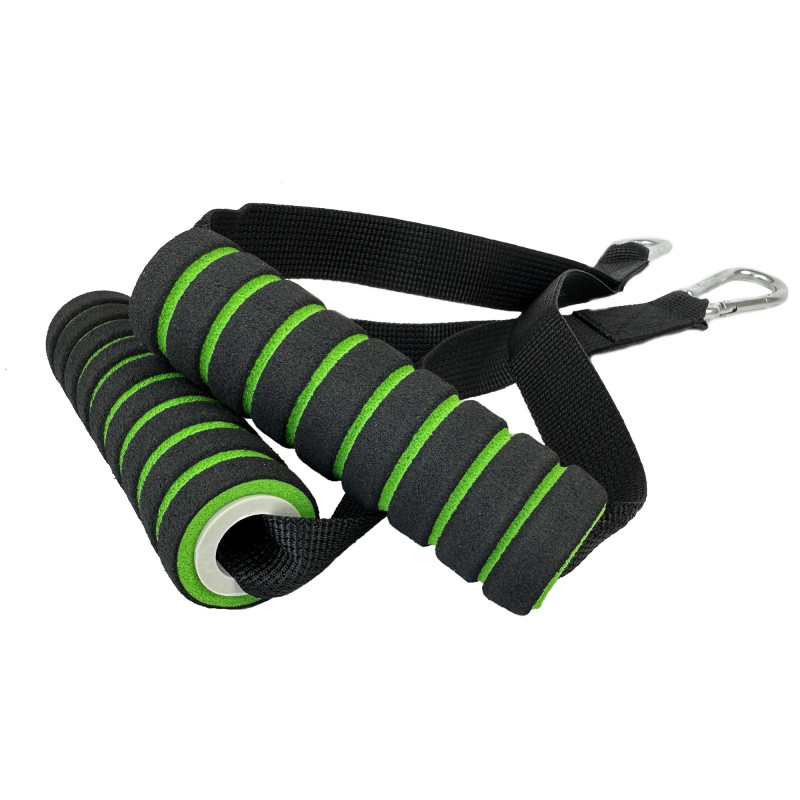 Ручки EasyFit для тяги, резиновых петель и эспандеров, Комплект 2 шт,  Размер 12 х 2,9 см, Пластик, Неопрен, Черно-зеленый