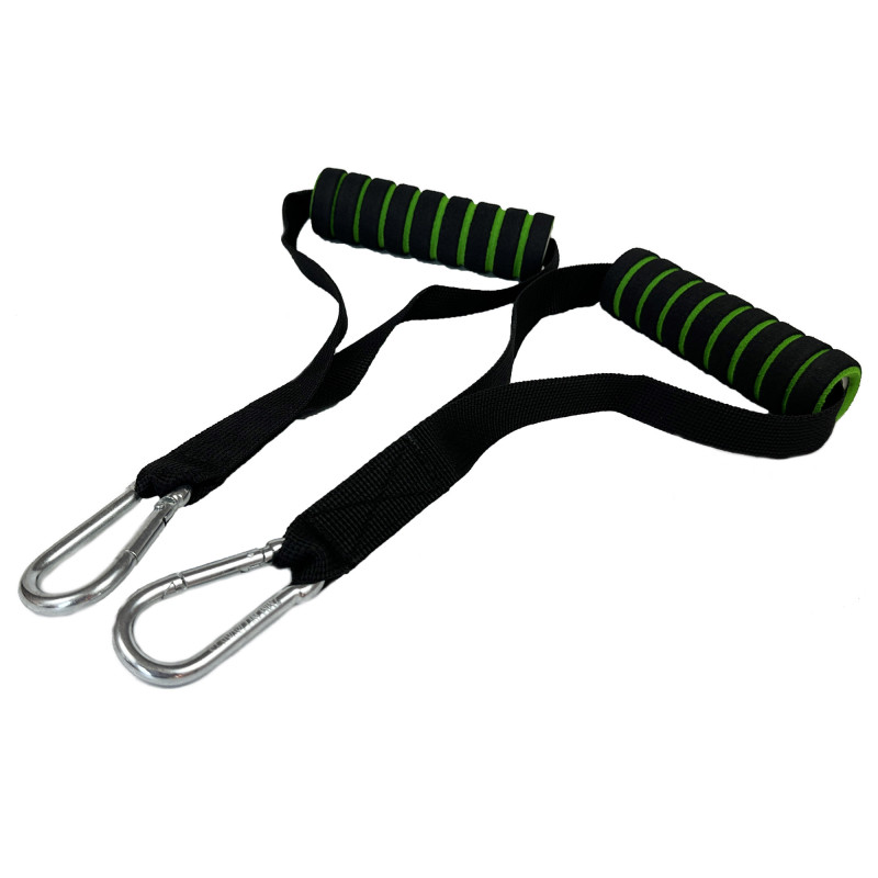 Ручки EasyFit для тяги, резиновых петель и эспандеров, Комплект 2 шт,  Размер 12 х 2,9 см, Пластик, Неопрен, Черно-зеленый