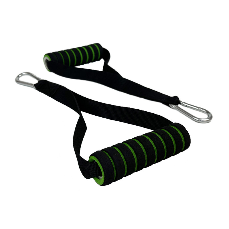 Ручки EasyFit для тяги, резиновых петель и эспандеров, Комплект 2 шт,  Размер 12 х 2,9 см, Пластик, Неопрен, Черно-зеленый