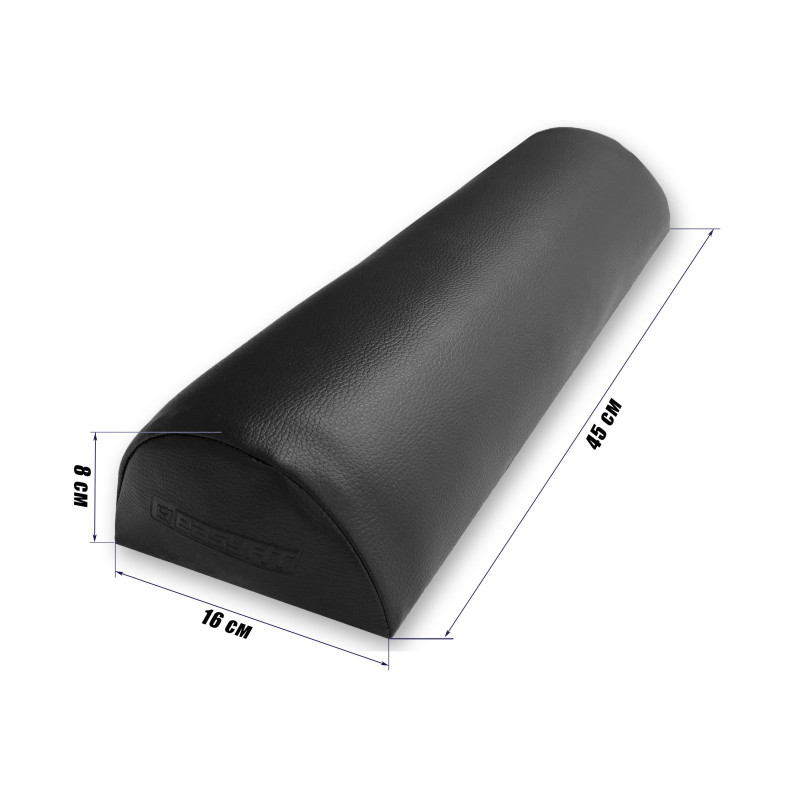 Массажный полувалик Easyfit для массажного стола, Размеры 45х16х8 см, Вес 500 грамм, Медицинский кожзаменитель, Деревянная основа, Черный