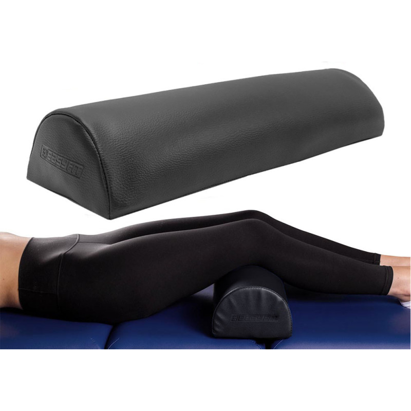 Массажный полувалик Easyfit для массажного стола, Размеры 45х16х8 см, Вес 500 грамм, Медицинский кожзаменитель, Деревянная основа, Черный