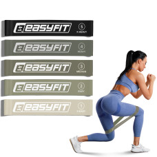 Набор фитнес-резинок для ног EasyFit MonoBand (5 шт), Сопротивление 2,5-20 кг, Длина 60 см, Ширина 5 см, Серый, Черный, Зеленый, Бежевый