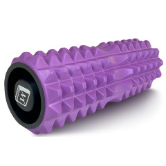 Масажний ролик EasyFit Grid Roller v1.2 з заглушками, Довжина 33 см, Діаметр 13 см, Піна EVA з 3D масажною поверхнею, для йоги, фітнесу, та реабілітації, , Фіолетовий