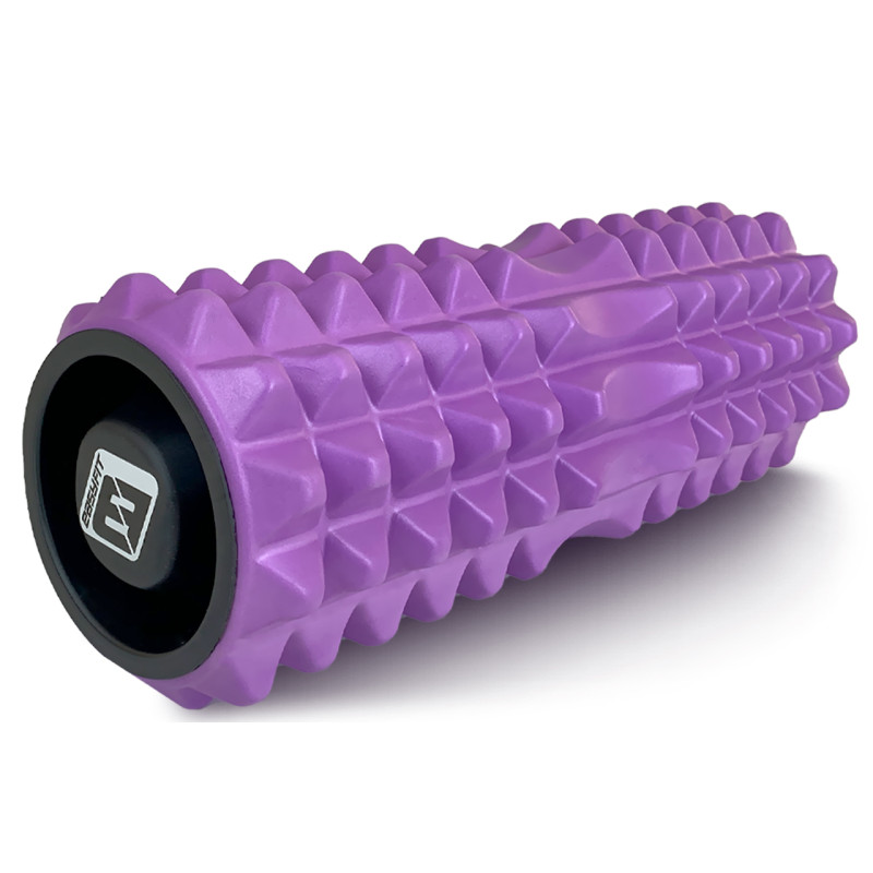 Массажный ролик EasyFit Grid Roller v1.2 с заглушками, Длина 33 см, Диаметр 13 см, Пена EVA с  3D массажной поверхностью, для йоги, фитнеса и реабилитации, Фиолетовый