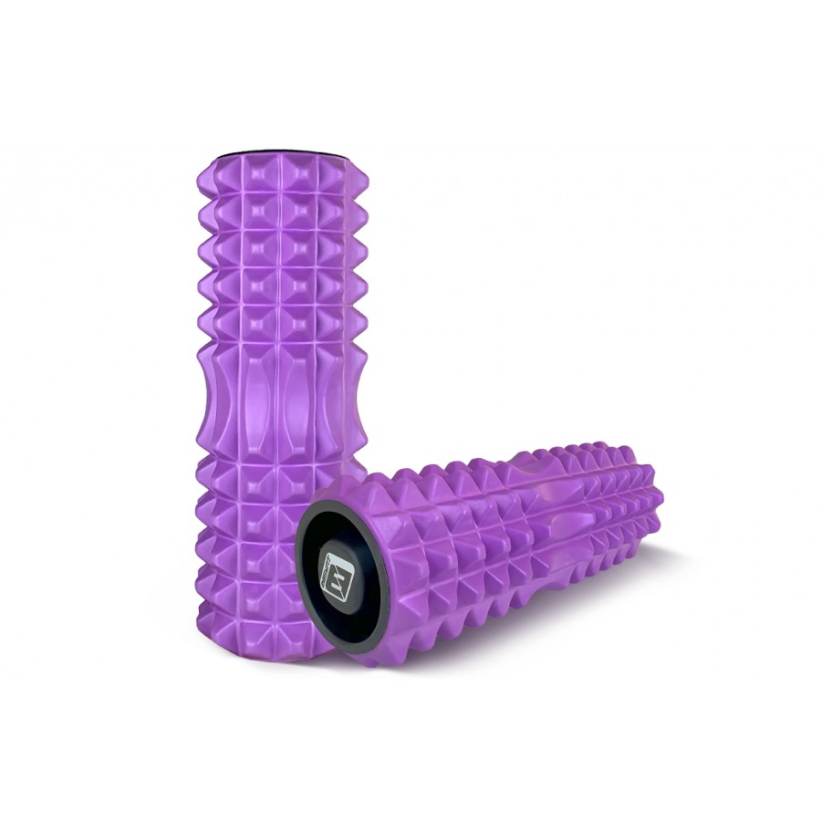 Массажный ролик EasyFit Grid Roller v1.2 с заглушками, Длина 33 см, Диаметр 13 см, Пена EVA с  3D массажной поверхностью, для йоги, фитнеса и реабилитации, Фиолетовый