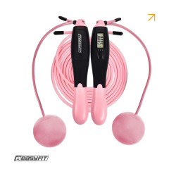 Беспроводная скакалка EasyFit TwinRope со счетчиком и утяжелителями, Подсчет прыжков, времени, калорий, Длина 2,8 м, ABS+PC, Сталь, ПВХ, Черно-розовый