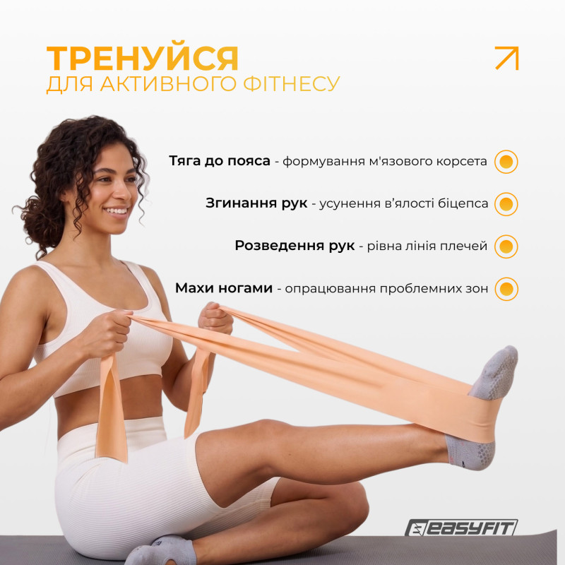 Еластична стрічка для пілатесу EasyFit EPP, рівень навантаження: Medium, персикова