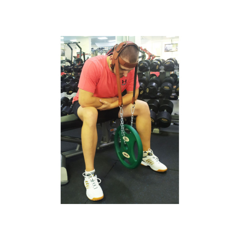 Упряж шкіряна EasyFit BISON борцівська для шиї з ланцюгом, Шкіра, Сталь, Коричневий