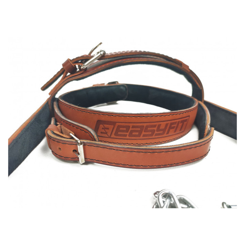 Упряжь кожаная EasyFit BISON борцовская для шеи с цепью, Кожа, Сталь, Коричневый