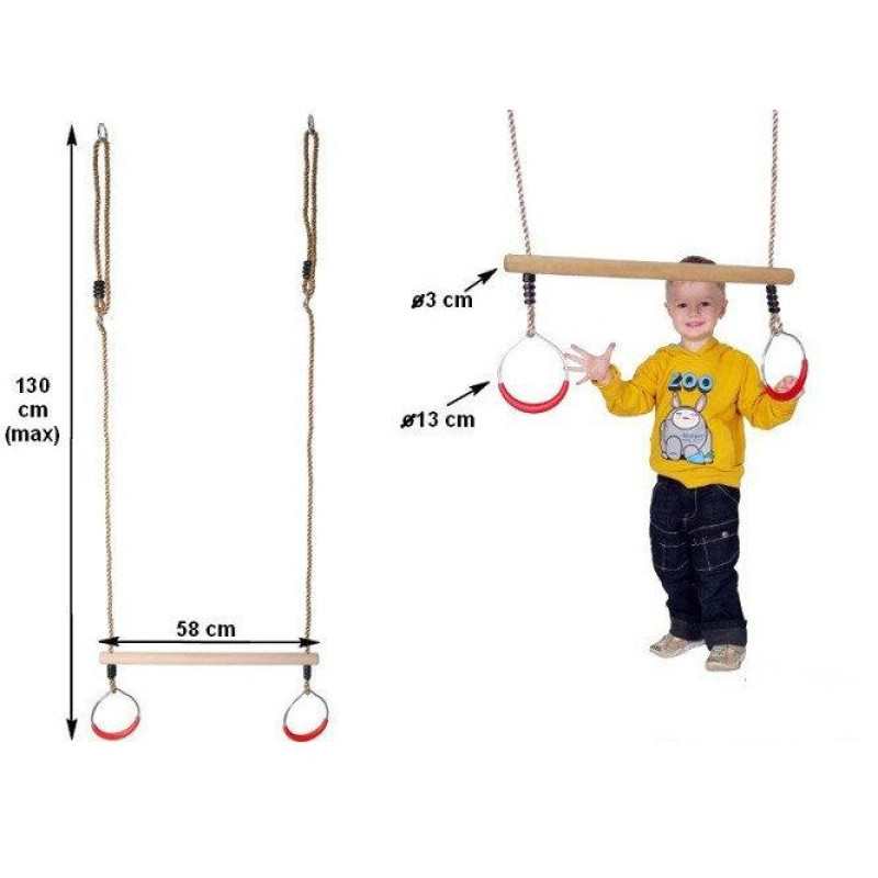Дерев'яна трапеція з металевими кільцями metal rings WCG