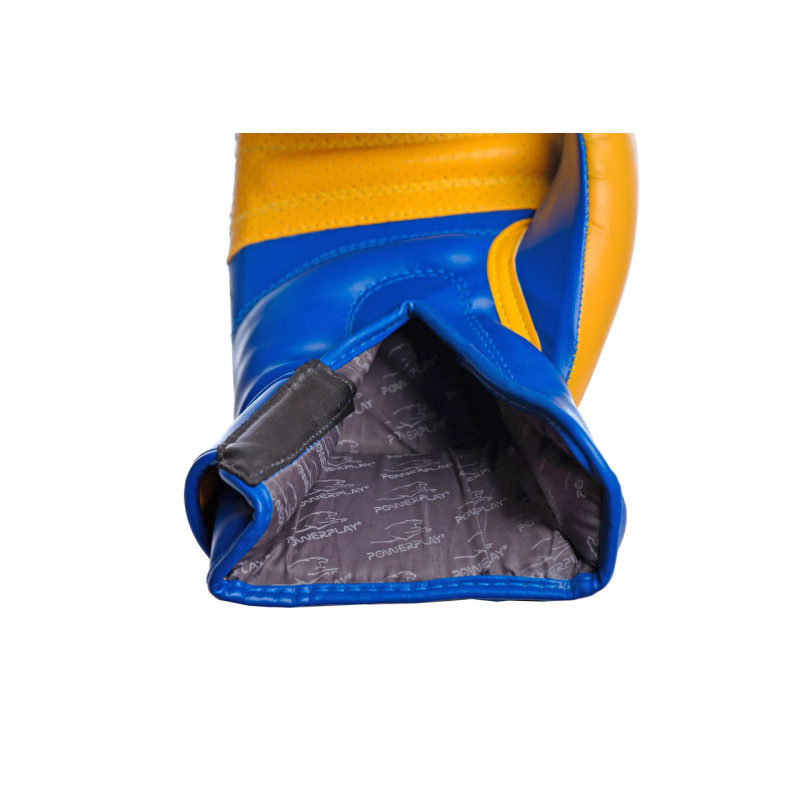 Боксерські рукавиці PowerPlay 3021 Ukraine, 8 унцій, Поліуретан (еко-шкіра), Синьо-жовтий