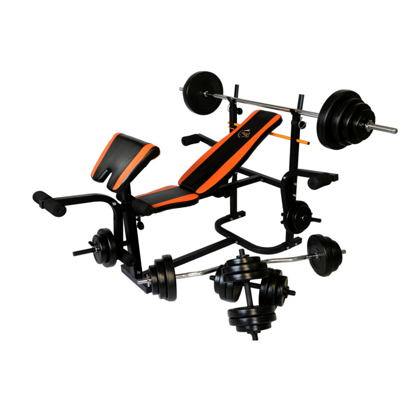 Скамья Для Жима универсальная WCG 0020 с Тягой и партой Скотта + Набор штанга и гантели на 148 кг