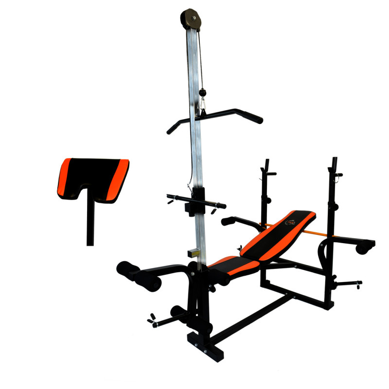 Скамья тренировочная  WCG 0070   + тяга + скотта набор штанга 98 кг