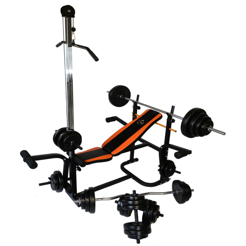 Скамья Для Жима универсальная WCG 0020 с Тягой и партой Скотта + Набор штанга и гантели на 148 кг