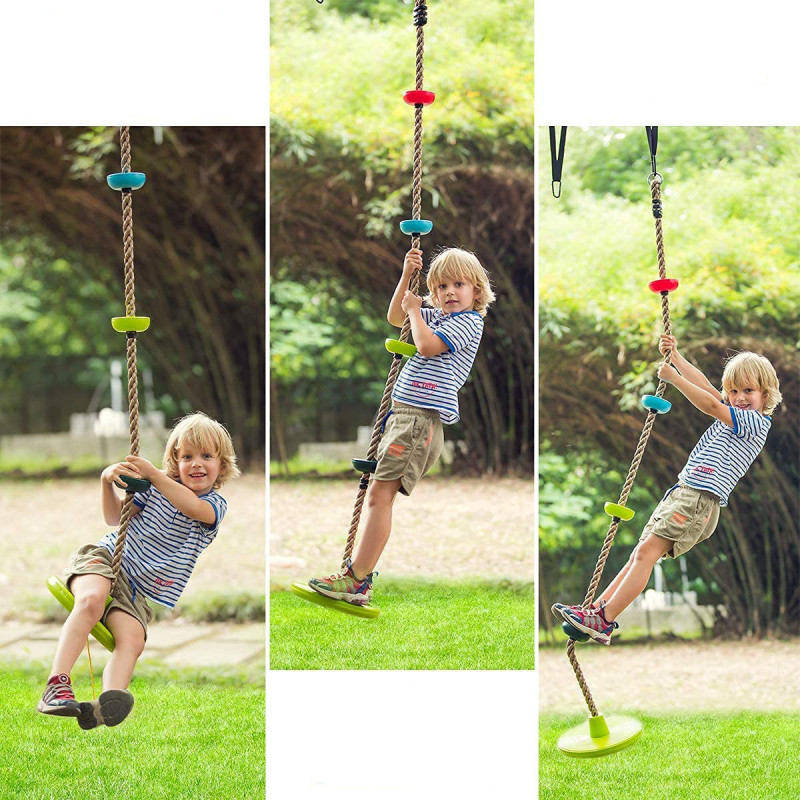 Канат для скелелазіння WCG MONKEY з платформами і дисковим сидінням для дитячого майданчика Зелений