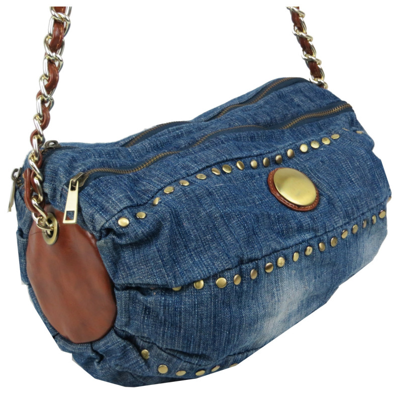 Уценка! Цилиндрическая женская сумка Fashion jeans bag синяя