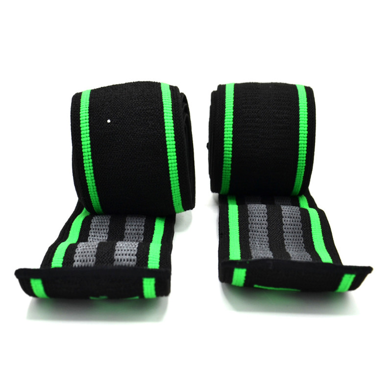 Бинты на колени MadMax MFA-299 Knee Wraps Black/Green, Технология Non slide&slip, Длина 2 м, Ширина 8 см, Хлопок PU, Спандекс, Черно-зеленый
