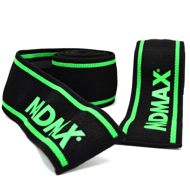 Бинты на колени MadMax MFA-299 Knee Wraps Black/Green, Технология Non slide&slip, Длина 2 м, Ширина 8 см, Хлопок PU, Спандекс, Черно-зеленый