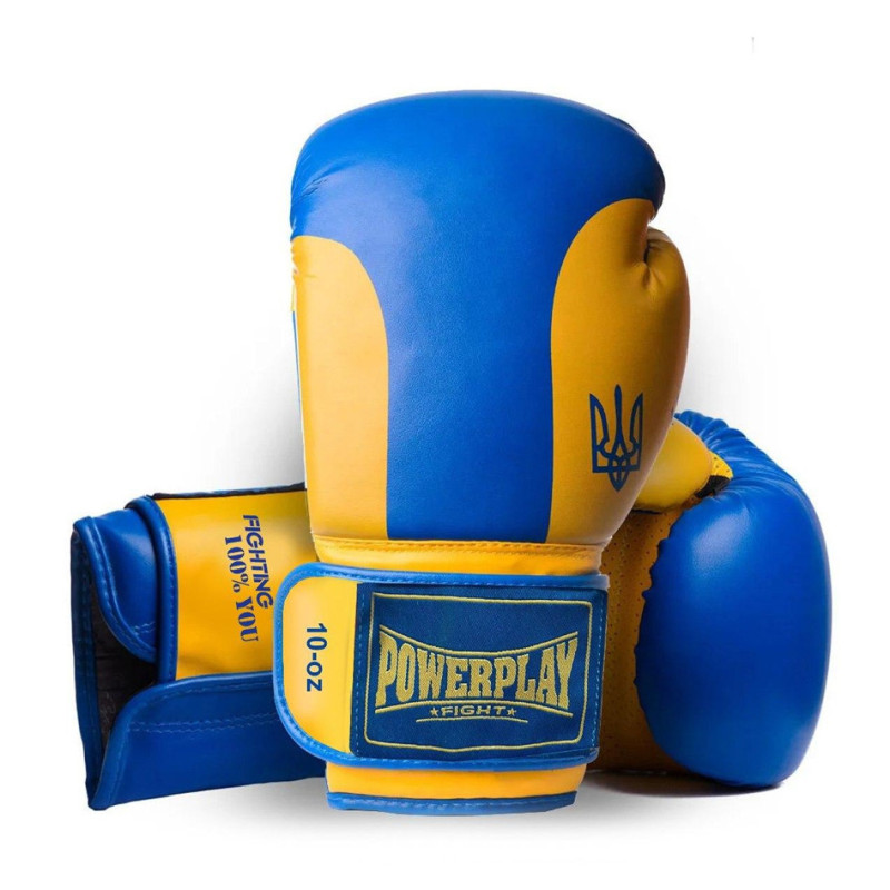 Боксерські рукавиці PowerPlay 3021 Ukraine, 8 унцій, Поліуретан (еко-шкіра), Синьо-жовтий