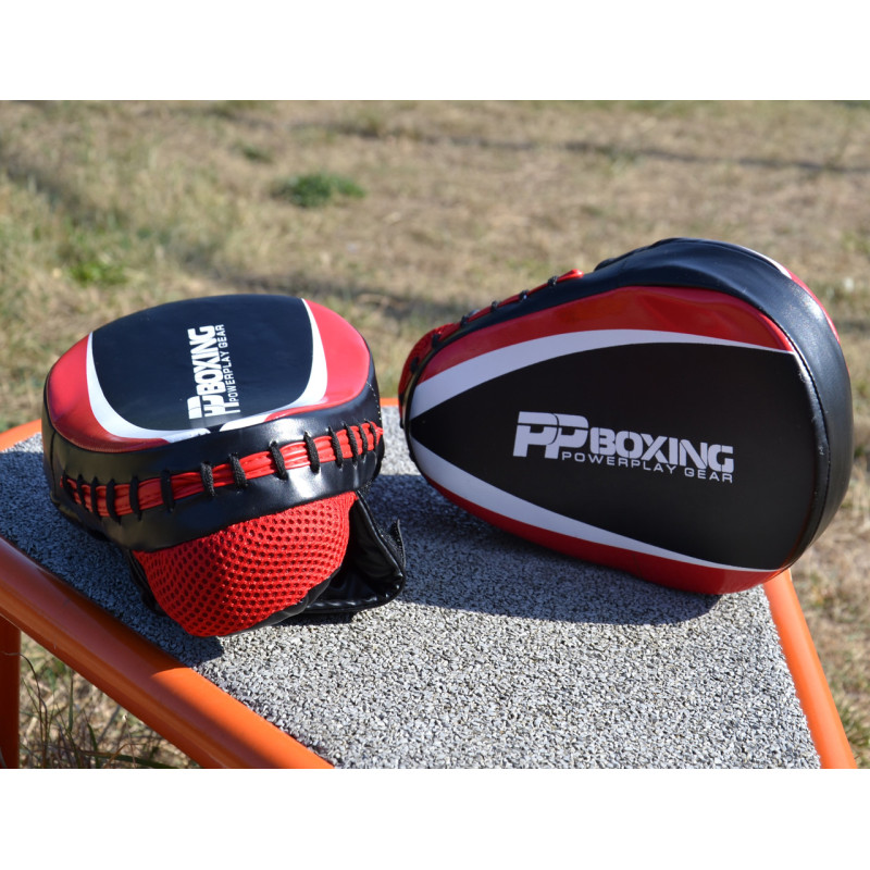 Лапи боксерські PowerPlay 3050 Чорно-Червоні PU [пара]