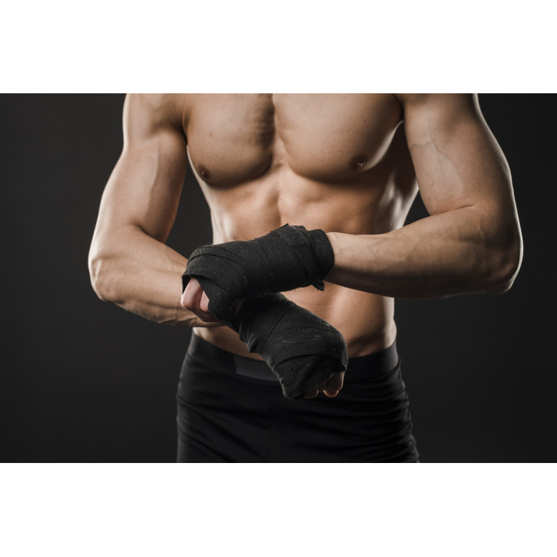 Бинты для бокса PowerPlay 3047 Lycra, Комплект: 2 штуки+чехол, Длина 3 м, Эластичные, Лайкра (спандекс), Черный