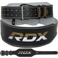 Ремень для тяжелой атлетики RDX 6 кожаный Black Gold 2XL