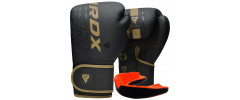 Боксерські рукавиці RDX F6 Kara Matte, 14 унцій, шкіра Maya Hide™, поглинання ударів Quadro Dome 3, вентиляція QD1, золотий, капа в комплекті
