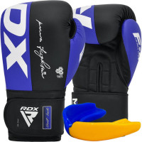 Боксерські рукавиці RDX F4 Boxing Sparring Gloves Hook&Loop BLUE/BLACK, 14 унцій, Штучна шкіра Kalix Skin Mayahide, Чорно-синій