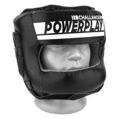 Боксерский шлем тренировочный PowerPlay 3067 Challanger с бампером, Размер М, PU+замша Amara, Черно-белый