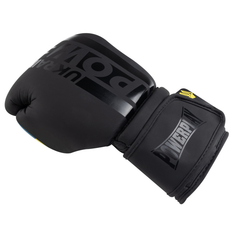 Боксерські рукавиці PowerPlay 3021 Ukraine, 14 унцій, Поліуретан (еко-шкіра), Чорний