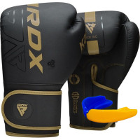 Боксерские перчатки RDX F6 Kara Matte, 14 унций, кожа Maya Hide™, поглощение ударов Quadro Dome 3, вентиляция QD1, золотой, 