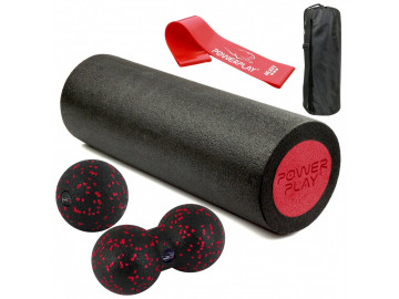 Набір для масажу та йоги PowerPlay PP_4095 EPP (Ролик 45*15 + 2-ва мячі) Red + резинка 11кг.