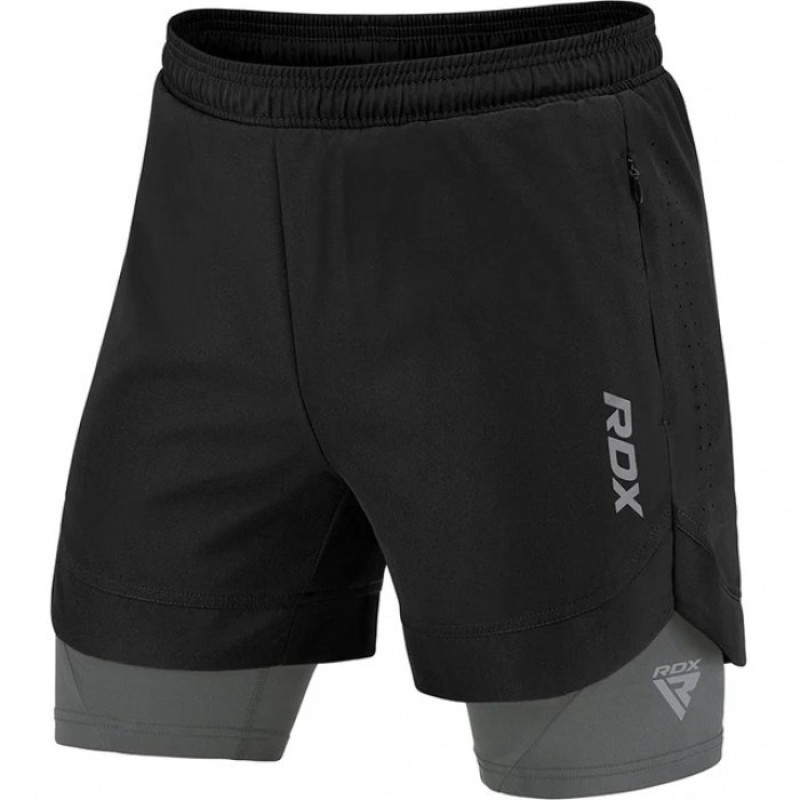 Компресійні шорти для MMA RDX T16 2-в-1 BLACK/GREY, Розмір L, Поліестер, Спандекс, Чорно-сірий