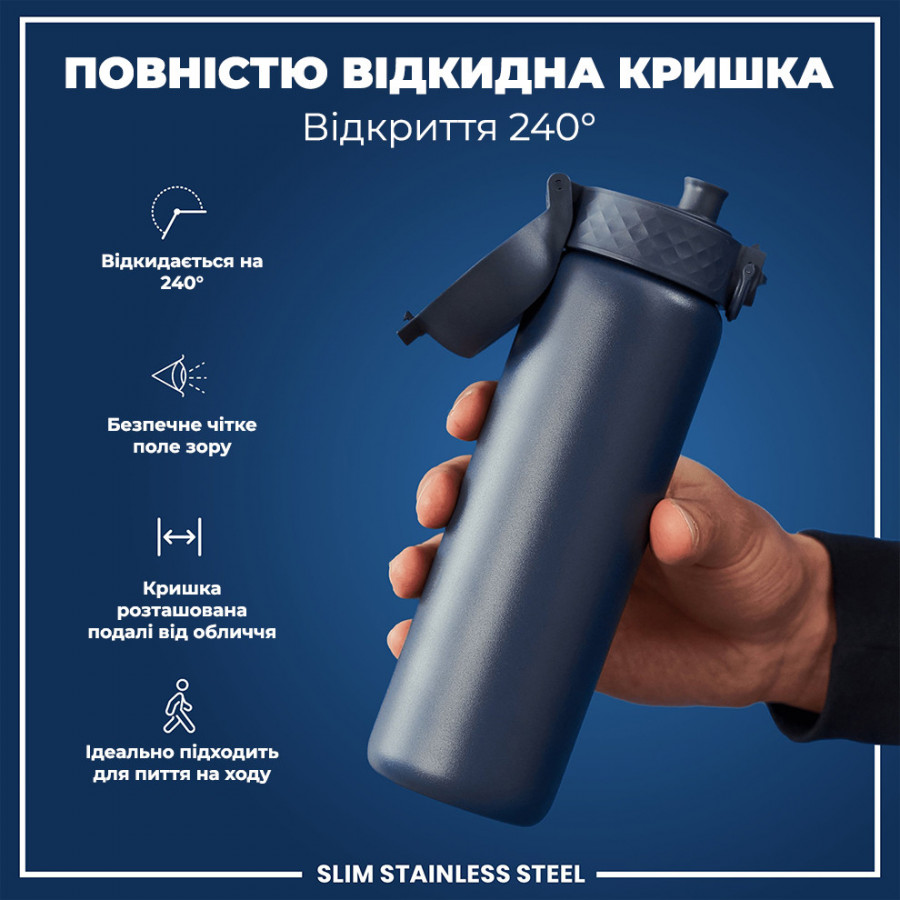Пляшка для води металева ION8 600 мл. Stainless Steel , Ash Navy