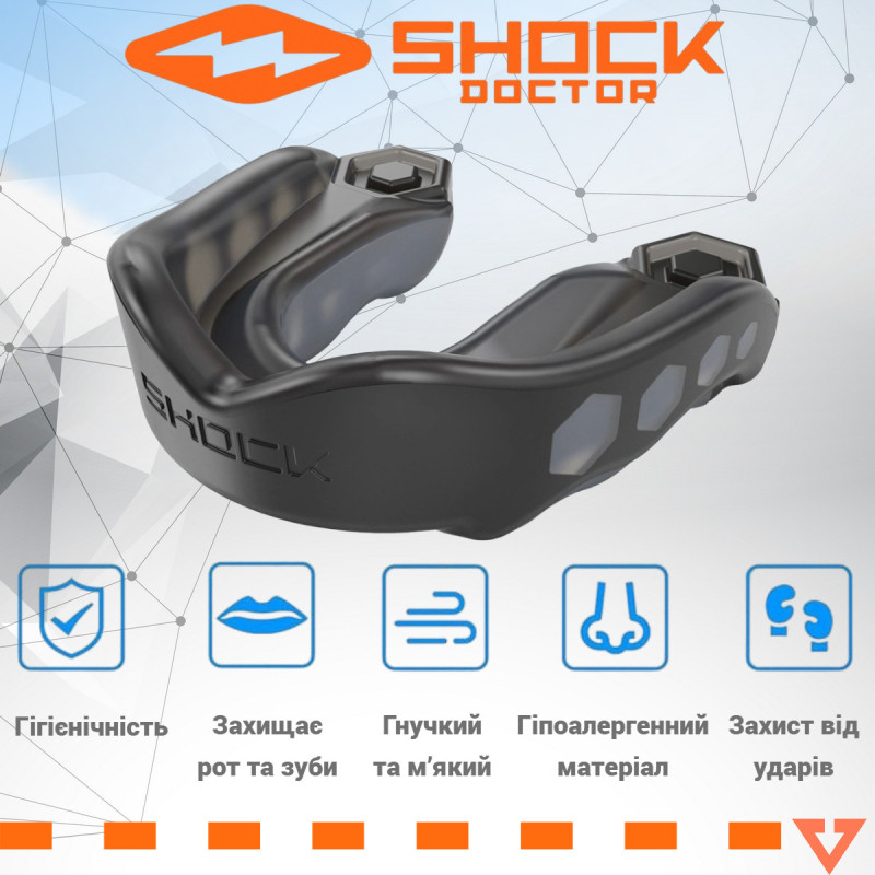 Капа Shock Doctor Gel Max, Доросла (вік 11+) Black, Посадка: формується під прикус, Термополімер, Чорний