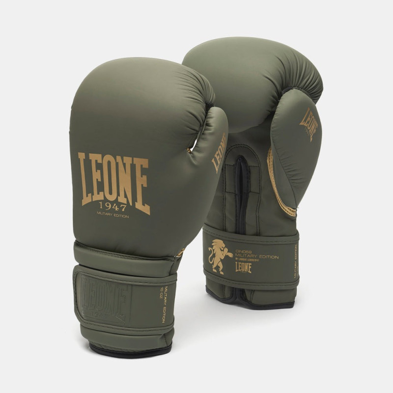 Боксерські рукавиці Leone GN059G MILITARY EDITION Green (капа в комплекті), 16 унцій, PU, FLEX PU, Зелений