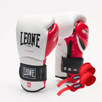 Боксерские перчатки Leone GN113 IL TECNICO N3 White (бинты 4 м. в комплекте), 10 унций, Натуральная кожа буйвола, Полиуретан, Белый