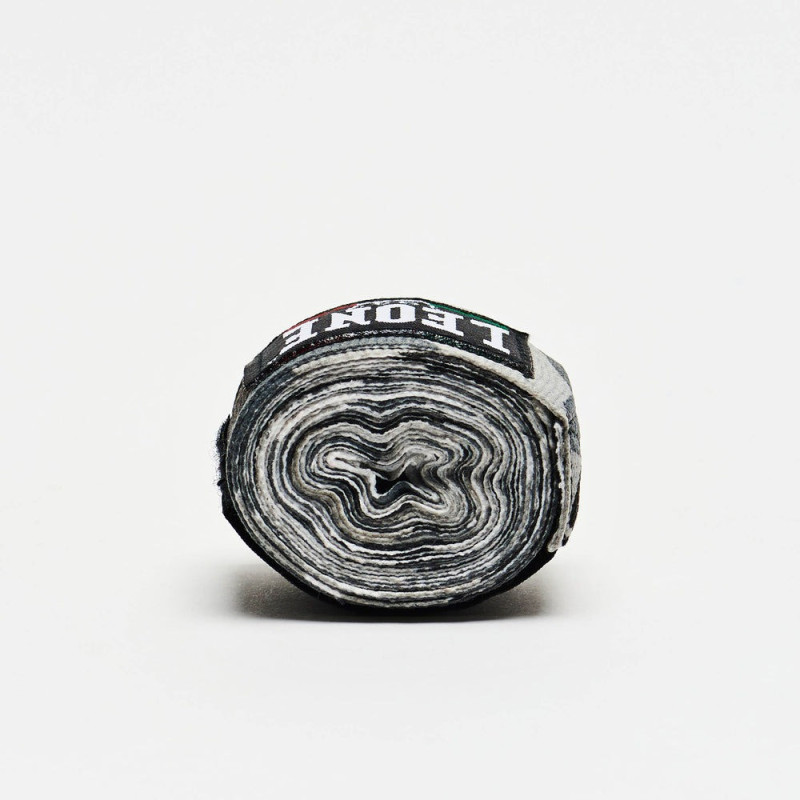 Бинти для боксу Leone AB705 Grey Mimetic, Комплект: 2 шт. з футляром, Довжина 3.5 м, Бавовна, Нейлон, Еластан, Сірий (камуфляж)