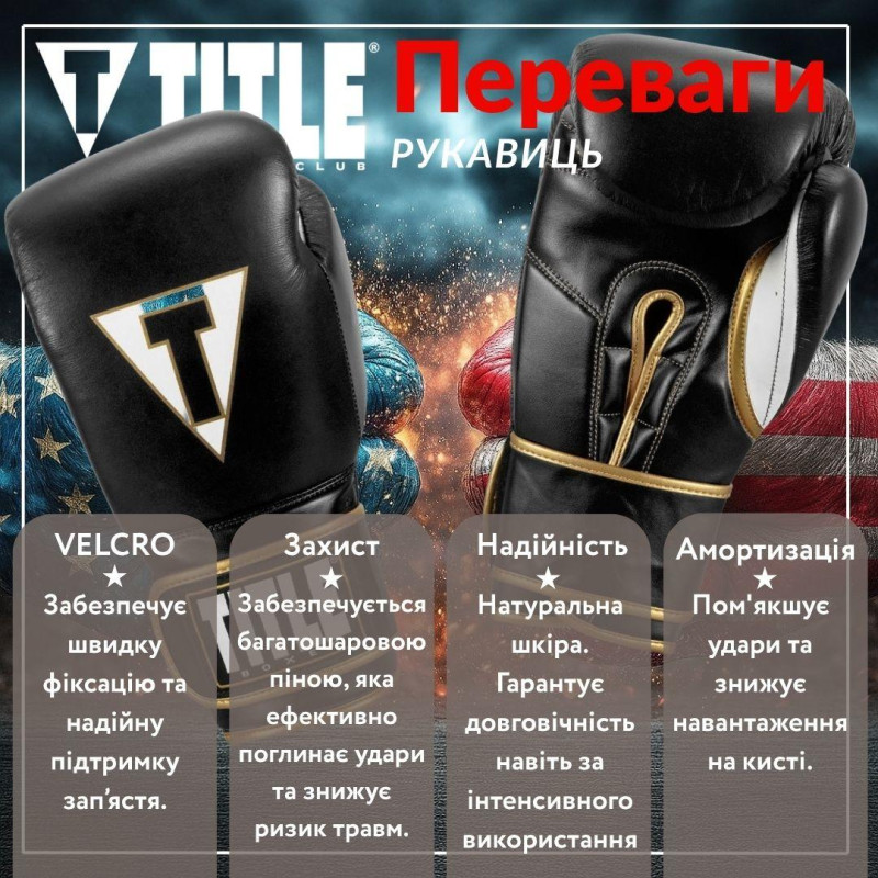 Боксерські рукавиці TITLE Boxeo Mexican Leather Quatro Black/White 16 oz (бинти 4м. в комплекті)