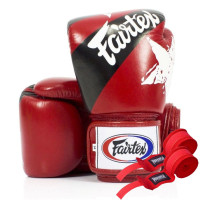 Боксерские перчатки Fairtex BGV1 Nation Print Red (бинты в комплекте), Натуральная кожа, 10 унций, Красный