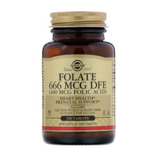 Витамины и минералы, Folate 666 mcg DFE (Folic Acid 400 mcg), Solgar, 250 таблеток