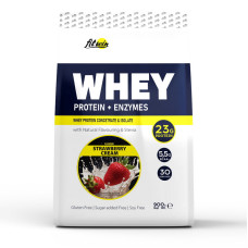 Сывороточный протеин, Whey Protein + Enzymes, FitWin, 900 г (Клубника со сливками)