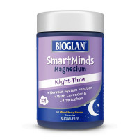 Магній, SmartMinds Magnesium Night-Time, Bioglan, 60 жувальних цукерок (Ягідний мікс)