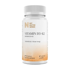 Вітаміни, Vitamin D3+K2 1000 IU (50 mcg), My Nutri Week, 120 капсул