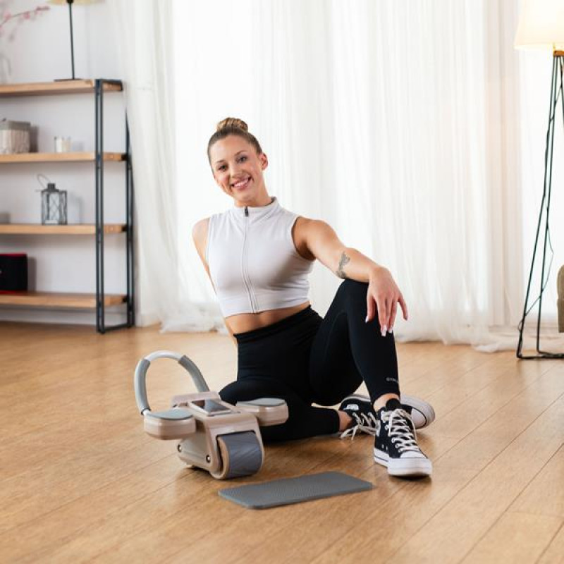 Колесо для тренування м'язів пресу HMS KA08 з LCD дисплеєм і зарядкою, коричневе