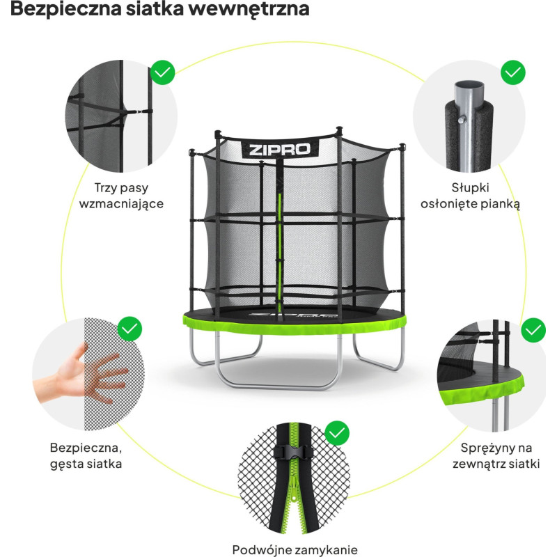 Батут Zipro Jump Pro з внутрішньою сіткою 6 футів 183 см чорно-зелений