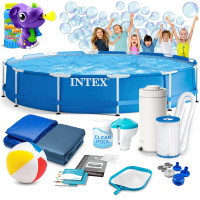 Каркасный бассейн INTEX 28212, 366 x 76 см + машина для создания пузырей, сталь/ПВХ, синий