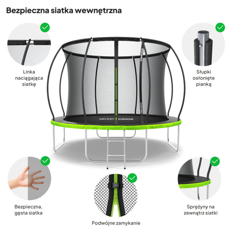 Батут Zipro Jump Pro Premium з внутрішньої сіткою 10 футів 312 см чорно-зелений