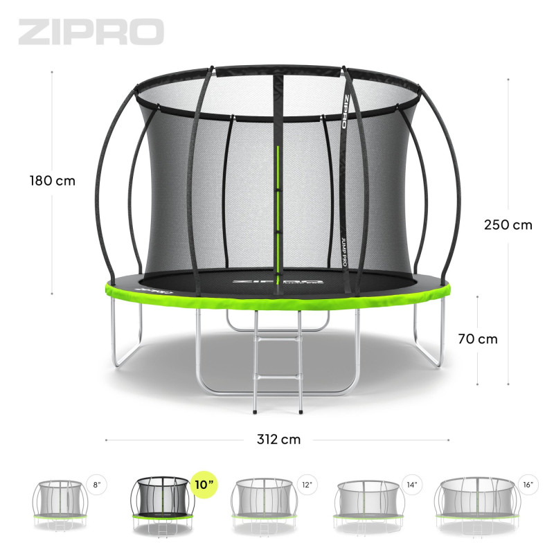 Батут Zipro Jump Pro Premium з внутрішньої сіткою 10 футів 312 см чорно-зелений